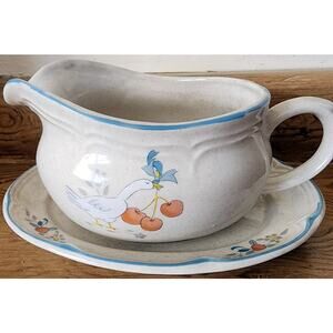 Marmalade Geese / Goose International China Co Gravy Boat & Drip Plate READ